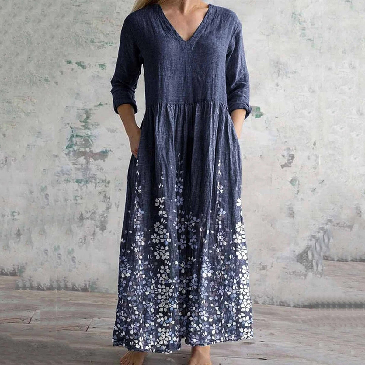 Vintage Floral Art Print Women's Linen Dress artswardrobe
