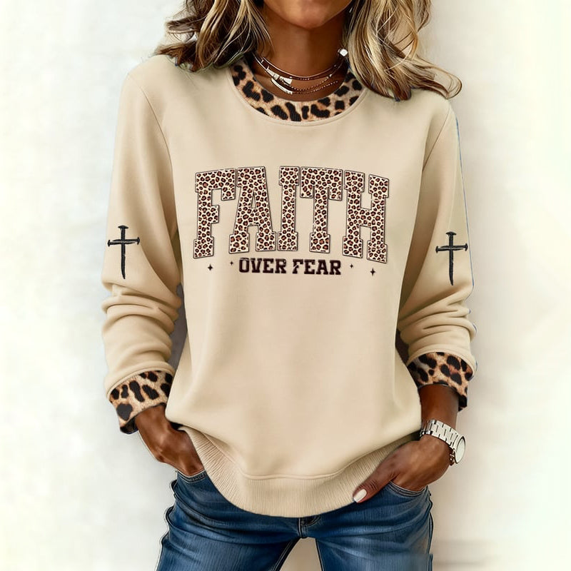 Comstylish Women's Faith Print Crew Neck Casual Sweatshirt