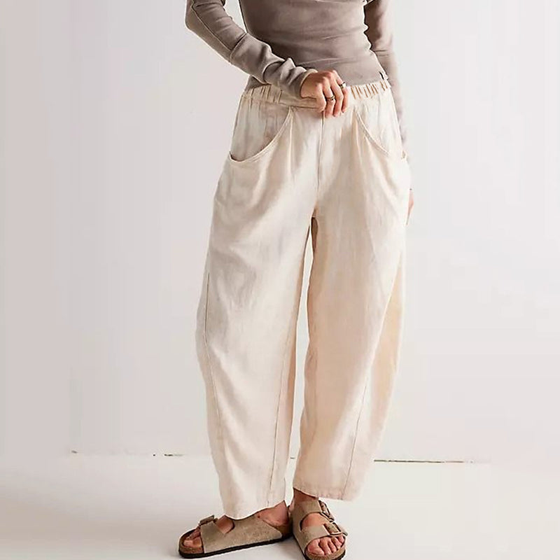 Solid Color Big Pocket Linen Blend Casual Pants artswardrobe