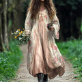 Women's Vintage Floral Patchwork Linen Blend Midi Dress artswardrobe