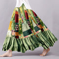 Women's Boho Flowers Patchwork Art Linen Blend Skirt artswardrobe
