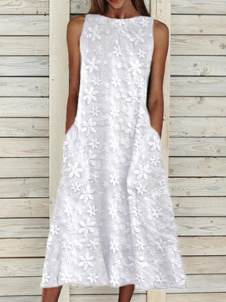 Women's Casual Retro Embroidered Floral Print Dress artswardrobe