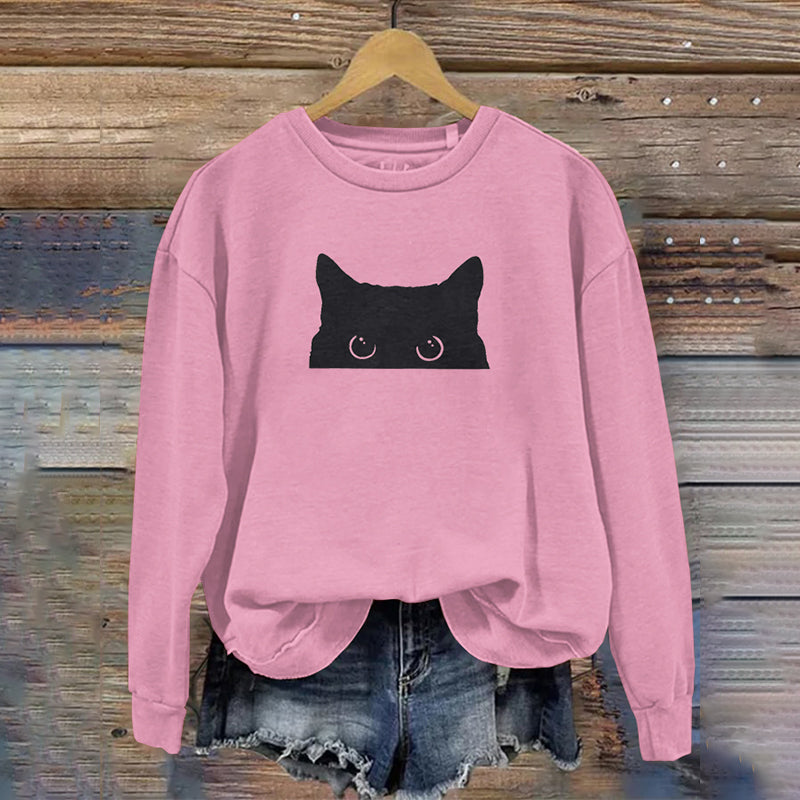 Women's Black Cat Abstract Art Painting Sweatshirt elevenforest