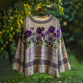 Women's Vintage Floral Embroidery Linen Blend Loose T-shirt artswardrobe
