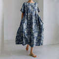 Comstylish Vintage Flower Print Short Sleeves Loose Midi Dress