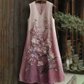 Women's Plum Blossom Embroidery Art V Neck Comfy Midi Dress
