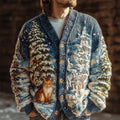 Snow Pine & Cat Men's Knit Cardigan elevenforest