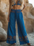 Women's Casual Bohemia Vacation Linen Style Long Loose Wide-leg Trouser Pants artswardrobe