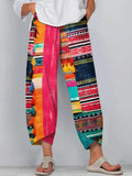 Colorful Geometric Pattern Tassel Linen Blend Pants artswardrobe