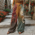 The Sunset Collection Classic Retro Rose And Floral Gradient Art Linen Pants artswardrobe