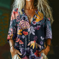 Women's Vintage Bohemian Floral Print Casual Shirt artswardrobe