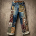Comstylish Women's Bohemian Style Patchwork Art Denim Pants