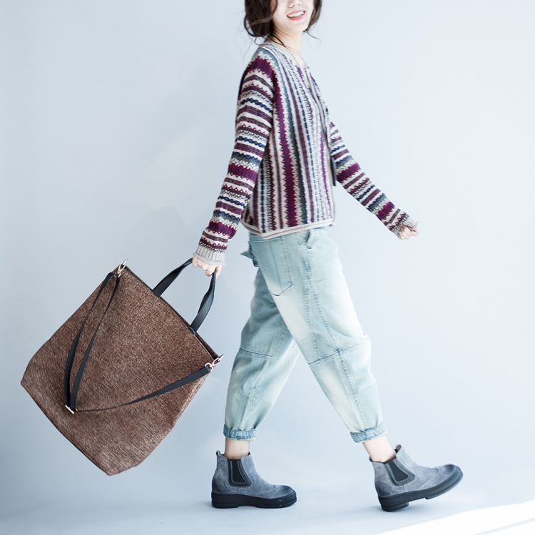 Fine Cotton Striped Knit Cardigans Long Sleeve Short Sweater Outwear