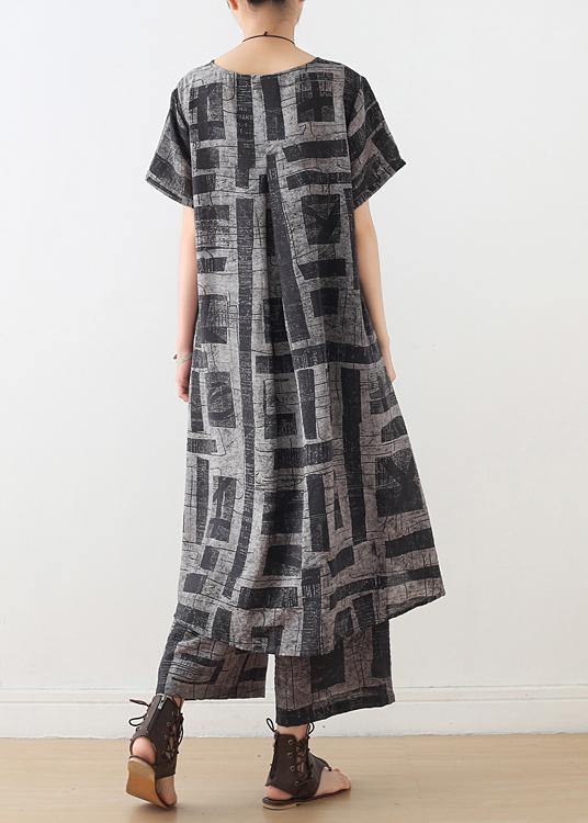 Blue Prints Cotton Blend Two Pieces Side Open Tops and Elastic Waist Wide Leg Pants