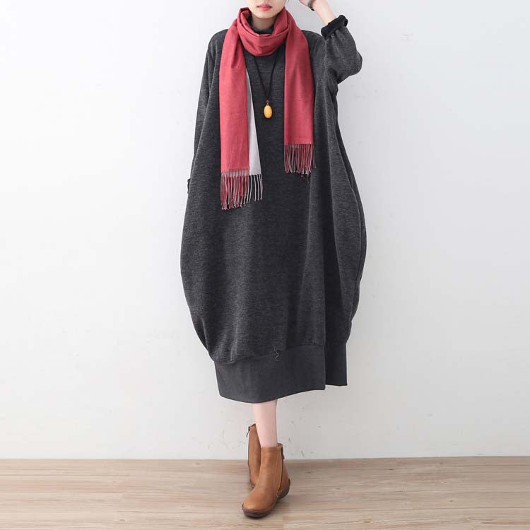 Gray Sweater Dresses Oversized Sweater High Neck Pullover Knit Dress Patchwork