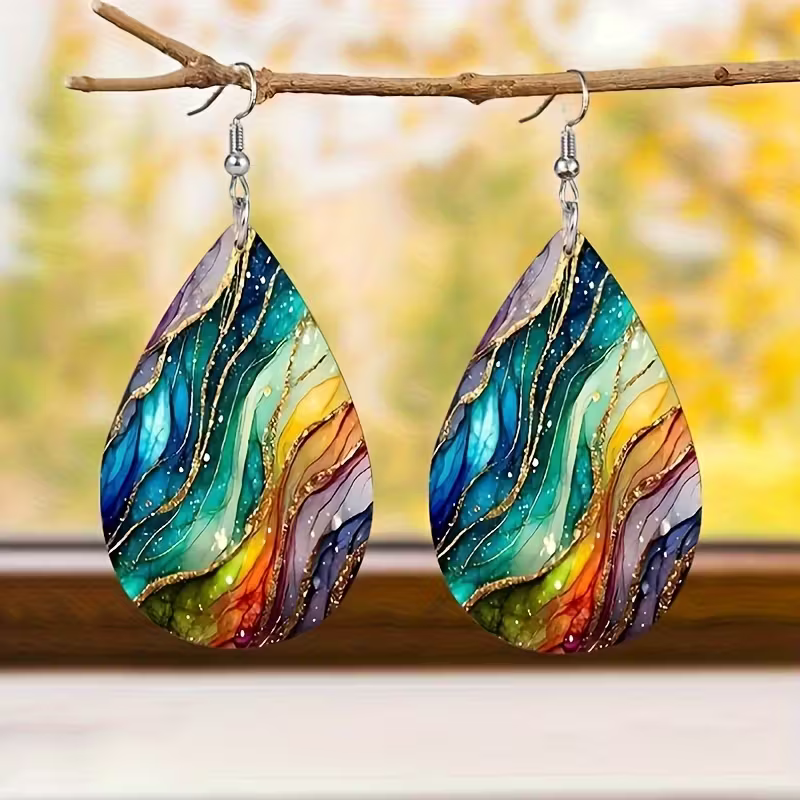 Rainbow Marble Earrings