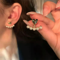 Elegant Green Heart Pearl Earrings