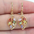 Vintage Colorful Zirconia Golden Leaf Earrings