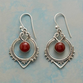Vintage Red Stone Mandala Silver Earrings