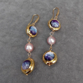 Vintage Golden Dangling Rose Pearl Earrings