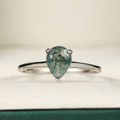 Moss Agate Stone Drop Silver Ring