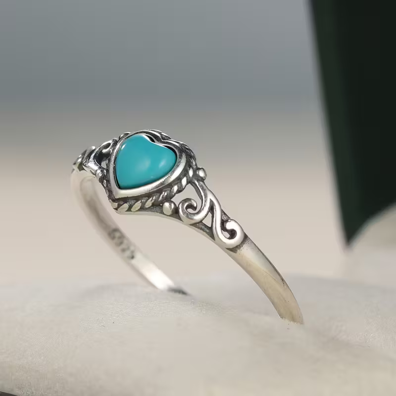 Blue Heart Silver Ring