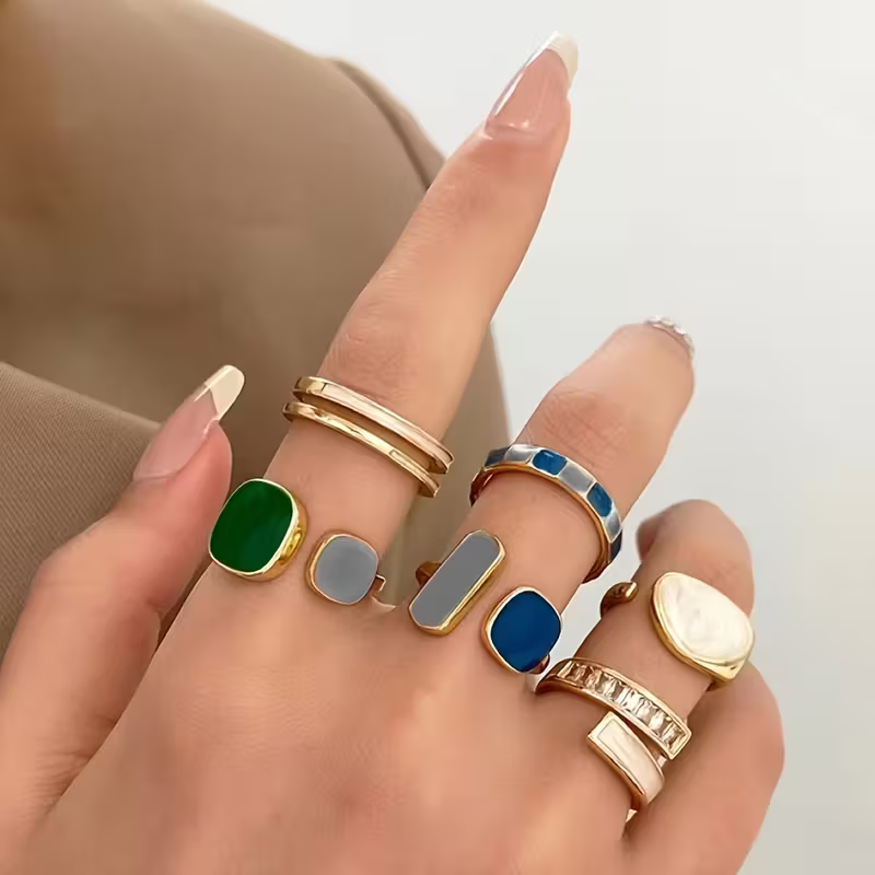 Geometric Colorblock Ring Set