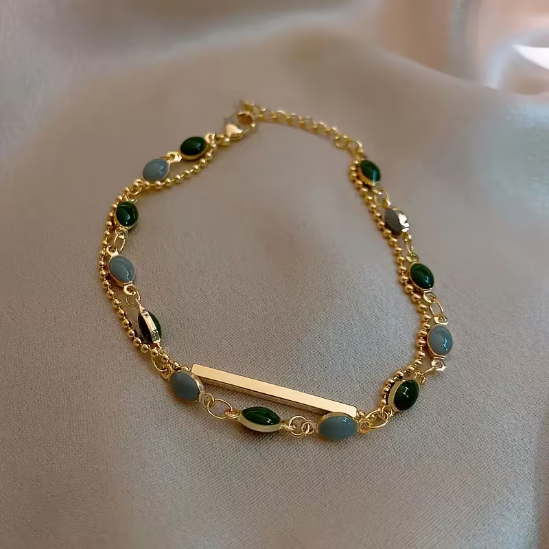 Green Gem Double-Layer Bracelet
