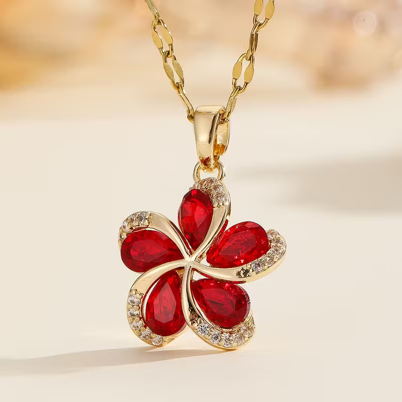 Ruby Blossom Pendant Necklace