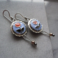 Vintage Rounded Enamel Flower Earrings