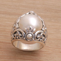 Vintage Rounded Pearl Silver Ring