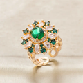 Green Mandala White Gold Ring