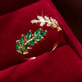 Green Zirconia Leaf Open Ring
