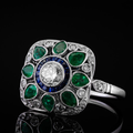 Flower Green Crystal Bright Ring