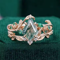 Exotic Green Geometric Stone Golden Ring