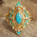 Blue Mandala Gold Crystal Ring