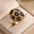 Rounded Inlaid Dark & White Glass Ring