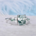 Green Cubic Nature Stone Silver Ring