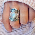 Moonstone Silvered Thick Ring