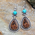 Blue Stone Drop Flower Silver Earrings