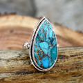Drop Blue Stone Silvered Ring
