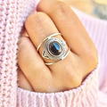 Black Stone Silvered Orbit Ring