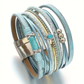 Blue Leather Bracelet Set