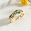 Green Inlaid Crystals Wavy Ring