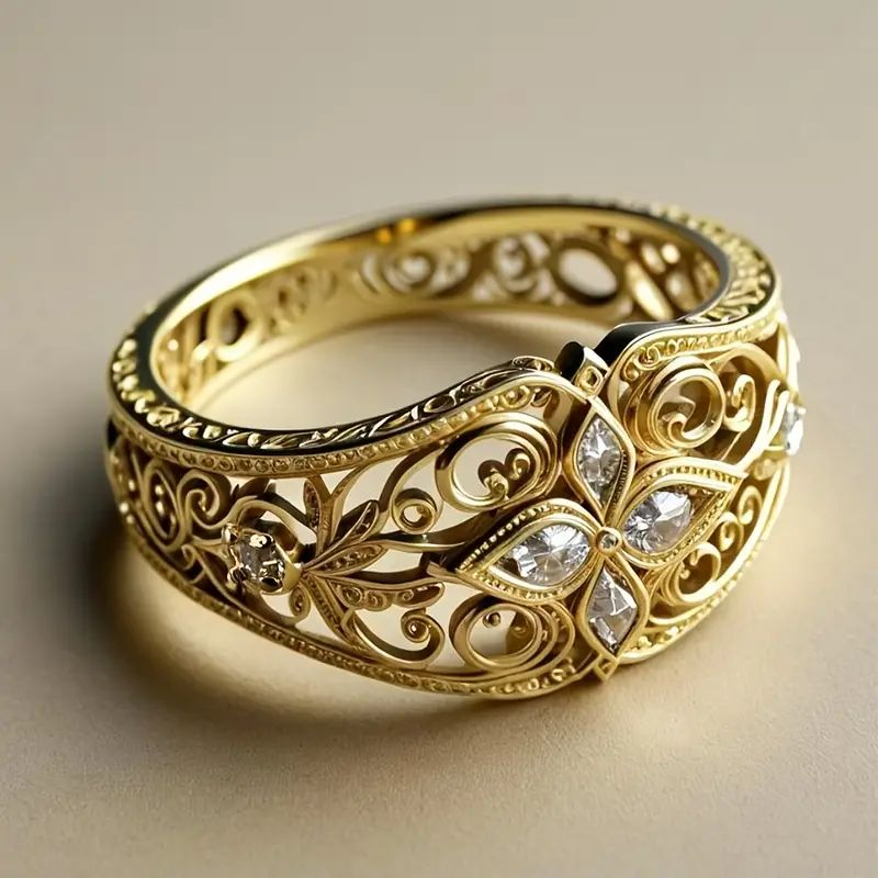 Exotic Crystal Star Golden Ring