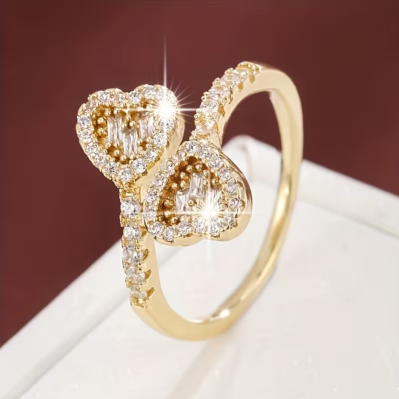 Adjustable Heart Shape Bright Gold Ring