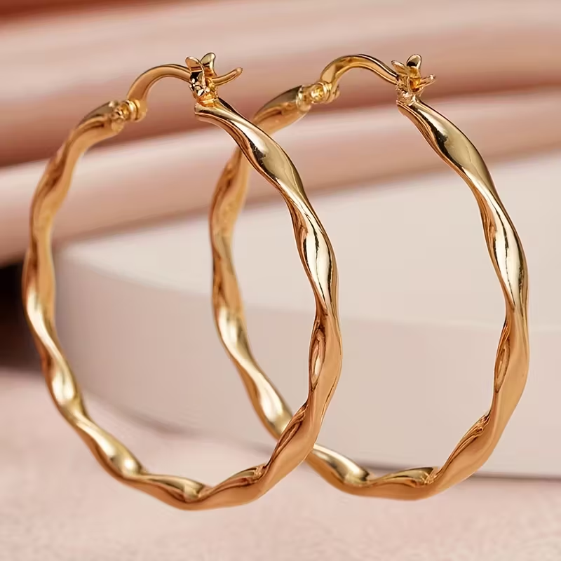 Boho Gold Twisted Hoop Earrings