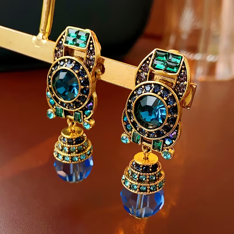 Dangle Retro Blue Crystal Earrings