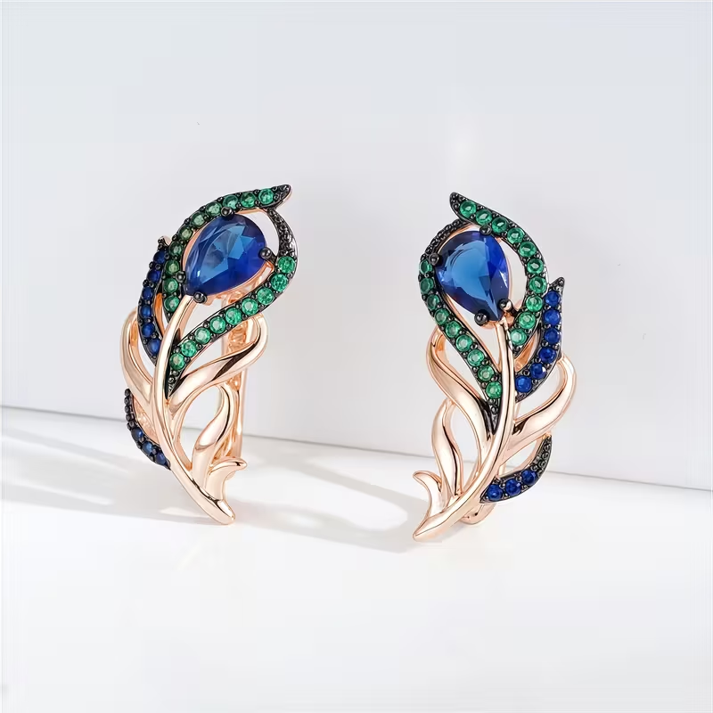 Blue Crystal Flower Elegant Earrings