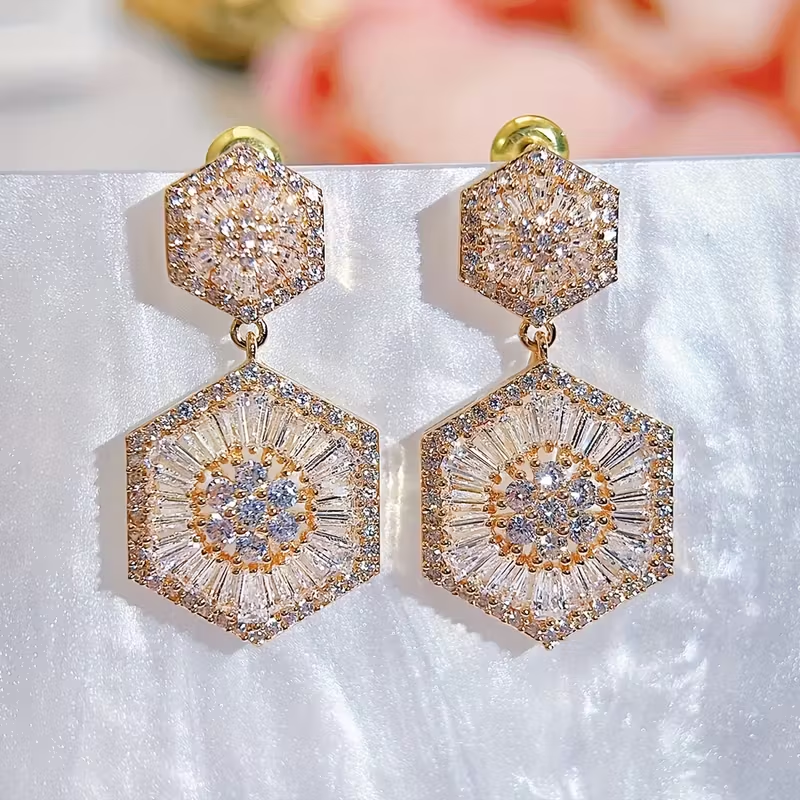 Hexagonal Drop Crystal Earrings